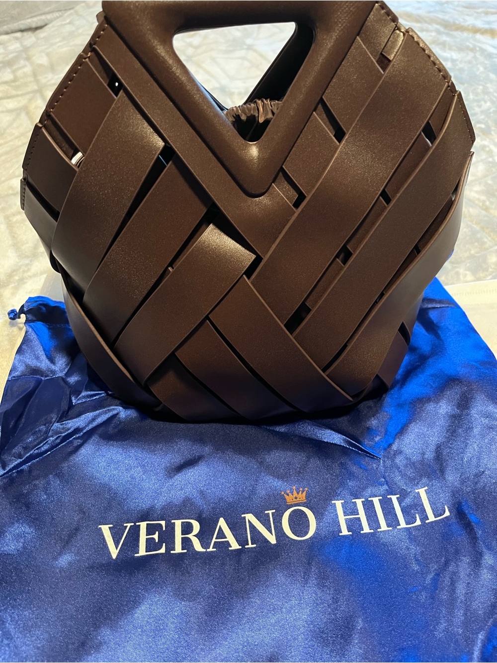 Verano Hill Brown Woven Shoulder Bag with Triangle Handle